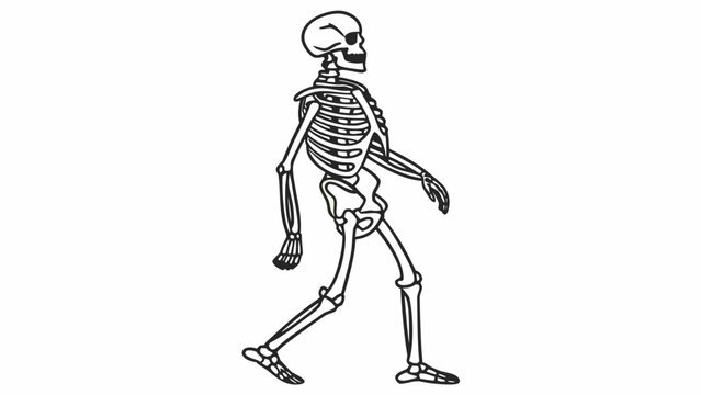 Human skeleton side view full body walking pose illustration with skeleton