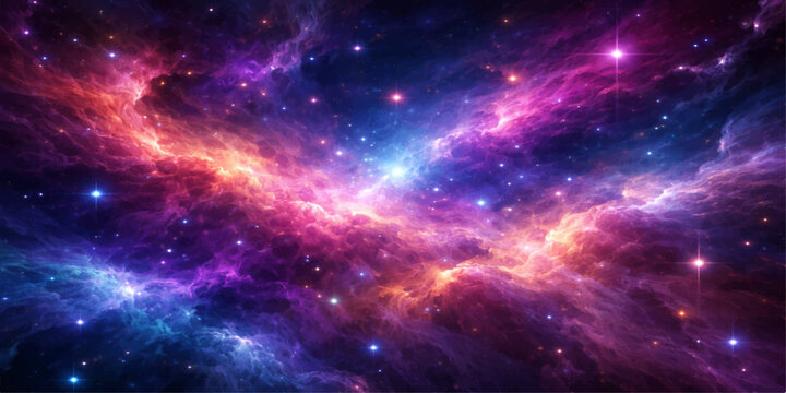 An abstract dark blue night sky universe background featuring a bright galaxy nebula with glowing stars, deep outer space planets, and a brilliant fantasy cosmos supernova illustration