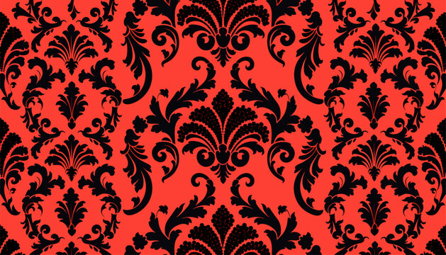 Red Royal Inspired Decorative Wallpaper Damask Background Vector Design