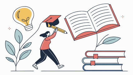 Student holding graduation cap and book illustration for academic motivation © sova