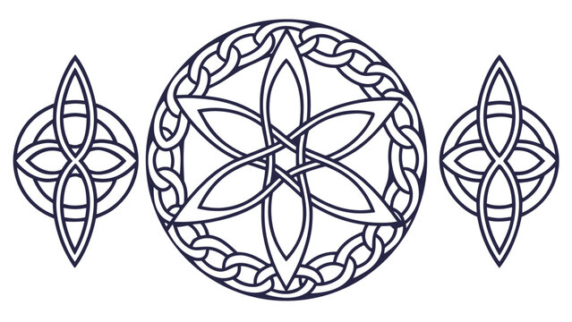 Three triple celtic knot mandala elements set with ornament geometric isolated