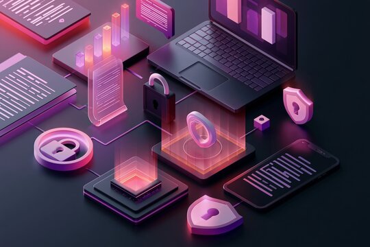 Cyber security data protection 3D render concept vector illustration. Personal data privacy regulation, cybersecurity protocol, information safety law, protection from cyberattack abstract metaphor