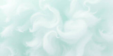 Soft, wispy, ethereal white feathers drift and swirl in a delicate dance, creating a calming and dreamy abstract background with a gentle mint green hue. © Art Lover 