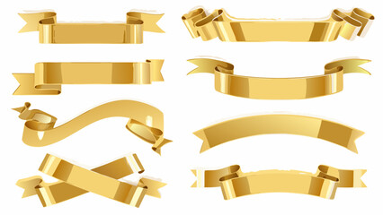 Fototapeta premium Golden banners with ribbon flourishes and decorative scrolls a vector illustration on a white background banner ribbons scroll