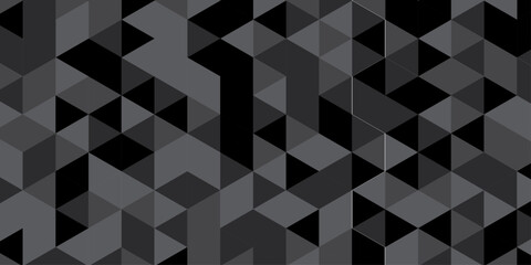Obraz premium Abstract geometric black and gray background seamless mosaic and low polygon triangle texture wallpaper. Triangle shape retro wall grid pattern geometric ornament tile vector square element.