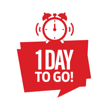 Vector illustration of red countdown clock icon with 1 day to go message