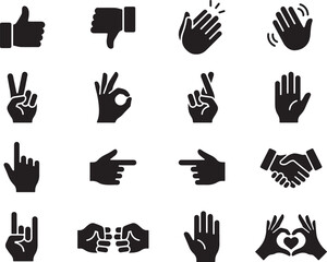 Fototapeta premium Collection of diverse hand gestures in a clean graphic style conveying agreement success and disapproval