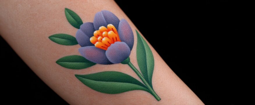 Desain tato bunga tulip cerah dengan detail lembut pada kulit tangan.