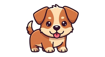 Obraz premium Cute cartoon puppy with big eyes and wagging tail, adorable