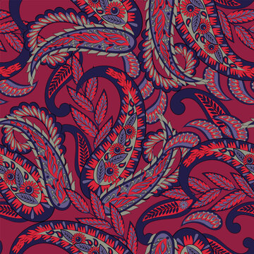 Decorative floral paisley vector seamless pattern ideal for prints and stationery.