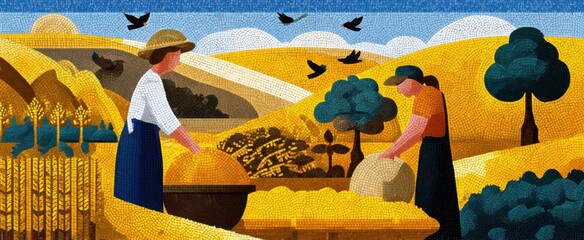 Obraz premium agriculture collage showcases dynamic colorful harvest scenes reflecting thriving farming life