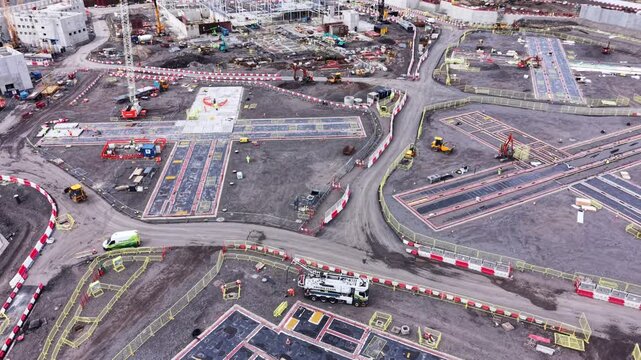     High Angle Drone View of HMP Glasgow Construction Works and Ground Preparation in Glasgow Scotland