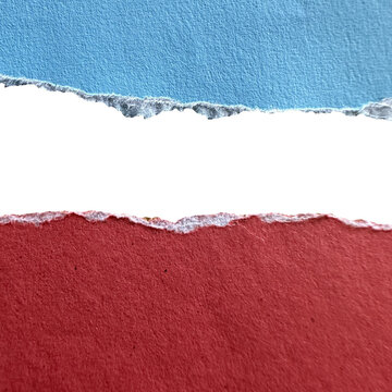 Torn paper edges, blue and red isolated on a transparent background