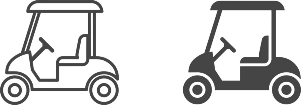 Golf cart vector icon collection isolated, electric buggy vehicle and leisure transportation illustration design set