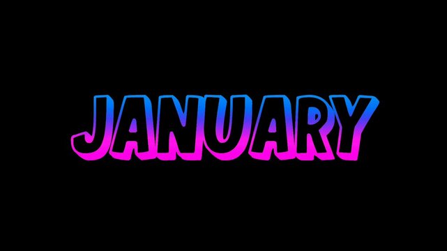 January neon text animation with glowing blue and pink gradient effect on a black background. Modern luminous typography featuring the month of December in a vibrant neon style