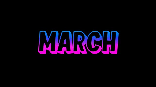 March neon text animation with glowing blue and pink gradient effect on a black background. Modern luminous typography featuring the month of December in a vibrant neon style