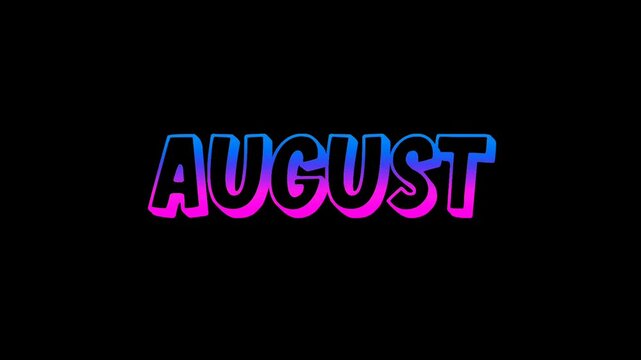 August neon text animation with glowing blue and pink gradient effect on a black background. Modern luminous typography featuring the month of December in a vibrant neon style
