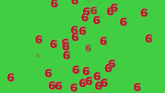 Animation number 6 sign symbol falling down motion graphics on green screen