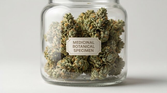 Medical cannabis in a glass jar.