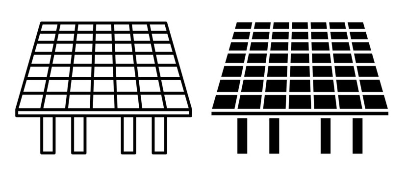 Linear icon. Solar panel divided into independent electrical cells. Simple black and white vector isolated on white background
