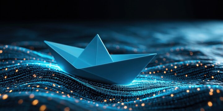 Digital voyage paper craft symbolizing technological advancement