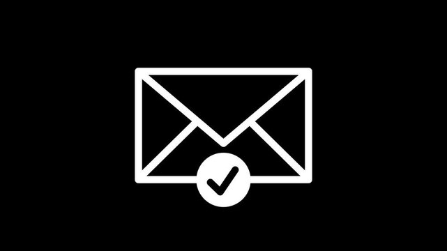 Mail box with check mark on transparent background with alpha channel. Email envelope with a check mark symbol. Email box and check mark verified icon animation.