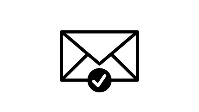 Mail box with check mark on transparent background with alpha channel. Email envelope with a check mark symbol. Email box and check mark verified icon animation.