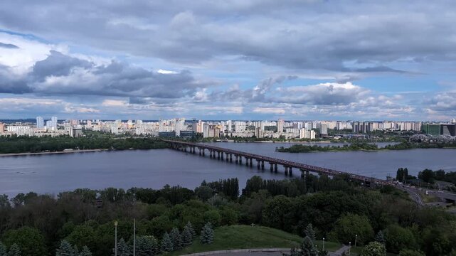 Kyiv cityscape with Paton bridge panorama