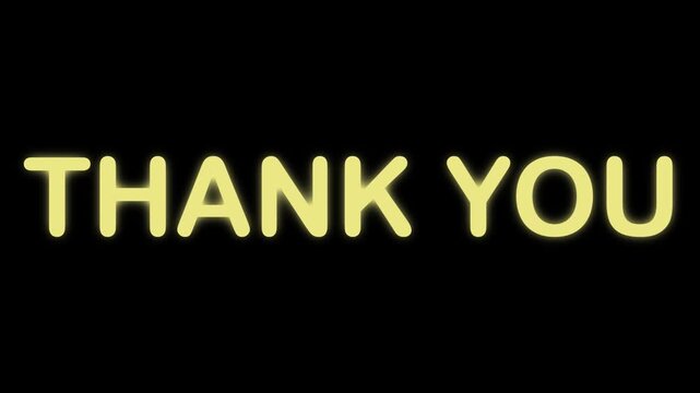 Animated Neon Thank You Text with Flickering Start, Color Shifting Pink to Gold, and Blinking Out on Transparent Alpha Channel