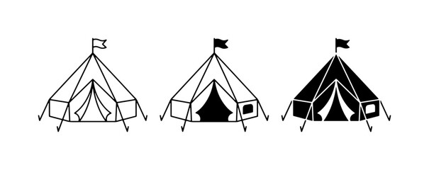 Camping Tent Icons, Outdoor Shelter Vector Graphics, Adventure Gear Set © Fakrul