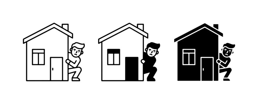 House Security Icons, Burglar Peeking, Home Safety Vector Graphics, Crime Prevention Symbols