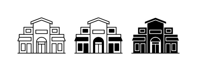 Fototapeta premium Building Icons, Facade Vector Set, Commercial Architecture Graphics