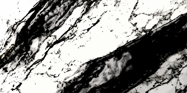 An abstract black and white grunge background featuring a dirty paint splatter texture with an ink stain border design on an old paper wall pattern illustration