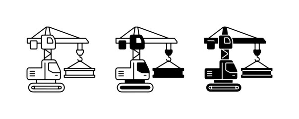 Fototapeta premium Construction Crane Icons Set, Heavy Machinery Vector Graphics, Industrial Lifting Equipment