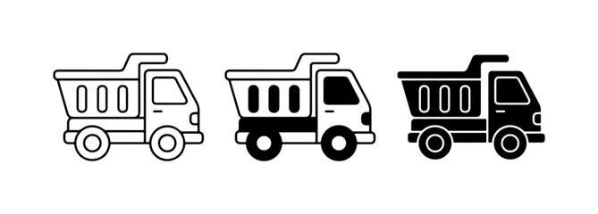 Dump Truck Icons, Construction Vehicle Vector Graphics, Heavy Machinery Symbols © Rakib
