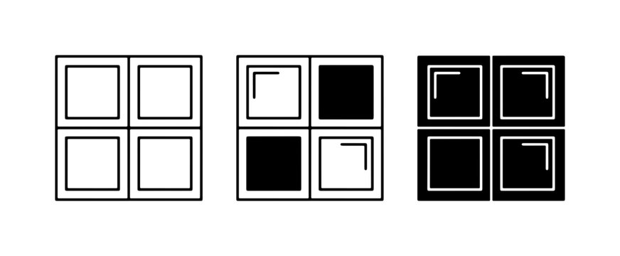 Geometric Square Icons, Simple Grid Patterns, Black and White Vector Graphics