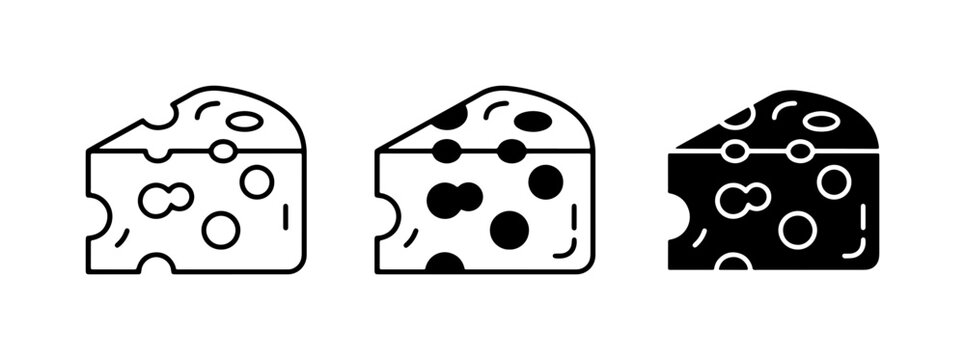 Swiss Cheese Icons: Three Slice Variations, Outline, Filled, and Silhouette Styles