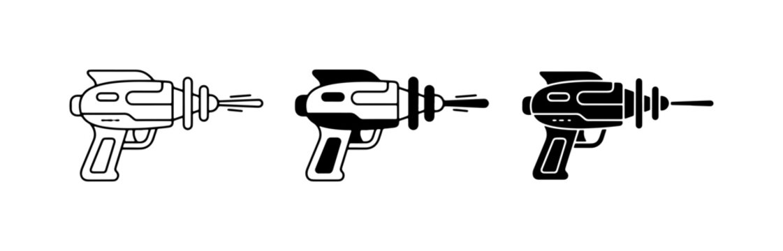 Retro Sci-Fi Ray Guns, Vintage Space Blasters, Futuristic Weapon Icons, Set of 3