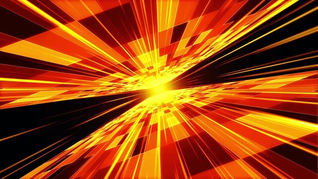 Golden digital tunnel of cyberspace with particles and lighting, Sci-fi data stream blocks tunnel seamless loop, High speed tech tunnel data transmission animation, 4K resolution