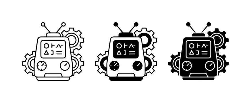 Retro Robot Icons, Vintage Android Graphics, Steampunk Machine Symbols, Vector Set