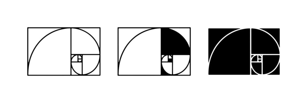 Golden Ratio Spiral, Fibonacci Sequence, Mathematical Design, Geometric Patterns, Black and White