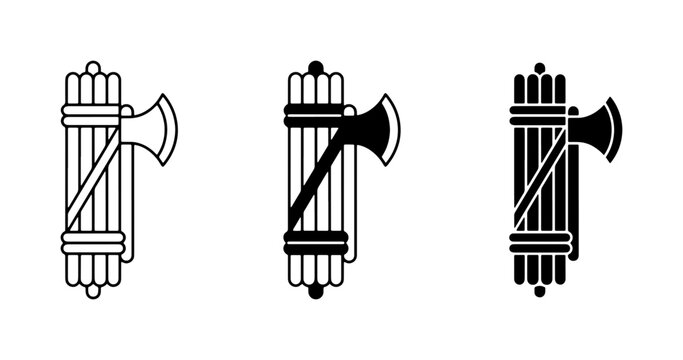 Fascist Symbol Vector Icons, Roman Fasces Emblem, Axe and Rod Bundle Graphics