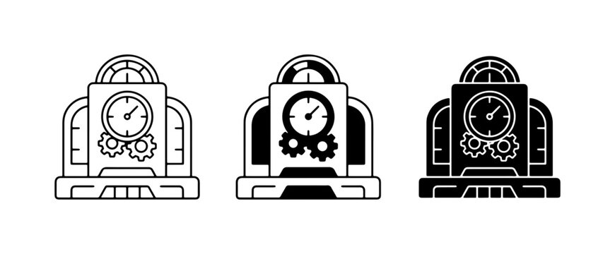 Steampunk Clock Icons, Retro Time Machine Vector Set, Vintage Gauge Machine Graphics