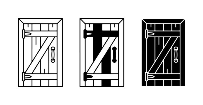 Wooden Crate Door Icons, Vintage Shipping Container Handles, Rustic Storage Box Graphics