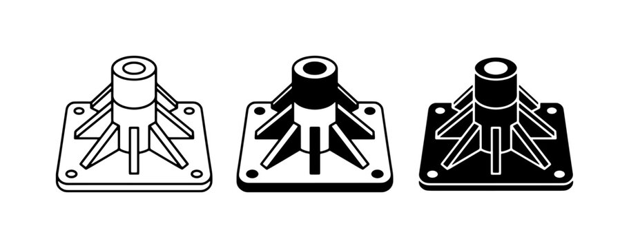 Industrial Base Mounts, Three Styles, Vector Icons for Engineering and Construction