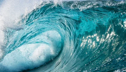 Fotobehang Golven Powerful curling ocean wave with transparent background and turquoise water  © Rasa