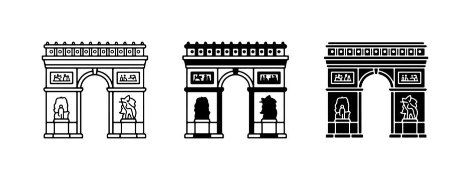 Arch Monument Icons, Classic Architecture Vector Set, Parisian Landmark Silhouettes