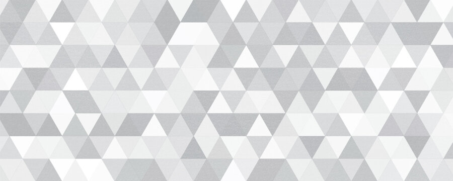 Abstract geometric white and gray background seamless mosaic and low polygon triangle texture wallpaper. Triangle shape retro wall grid pattern geometric ornament tile vector square element.