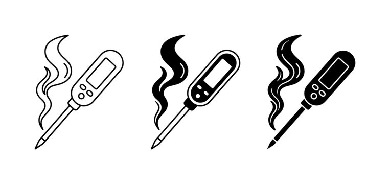 Digital Thermometer Icons, Heat Measurement Tools, Cooking Temperature Probes, Food Safety