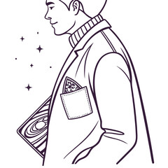 Profile portrait of a man in a turtleneck suit jacket with a pocket square of space art portrait turtleneck clothing gentleman universe creative © Atiq